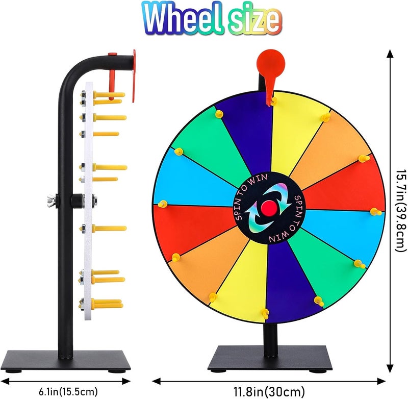 Seqiuay Prize Wheel Spinner with Stand, 12 Inch Spinning Wheel Featuring 12 Prize Slots, Colorful Prize Spin Wheel Perfect for Carnivals, Home Parties, Trade Shows and Lucky Draw - Image 2